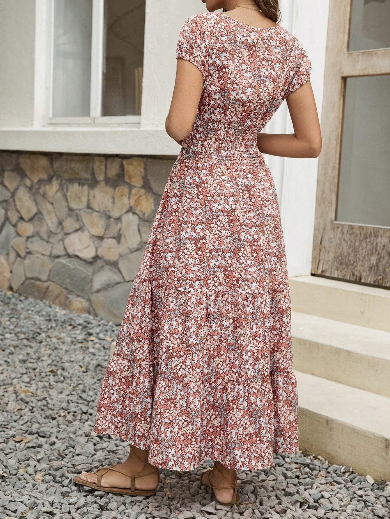Blossom Chic V-Neck Floral Dress For Women - Soft, Breathable Polyester, Machine Washable, Easy Care, Perfect For Spring, Summer, And Fall Occasions, Everyday Wear, And Outdoor Activities - Image 7