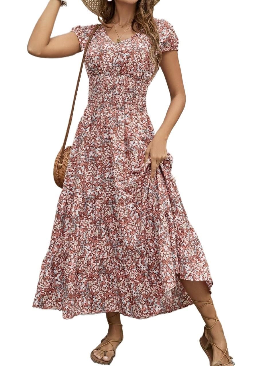 Blossom Chic V-Neck Floral Dress For Women - Soft, Breathable Polyester, Machine Washable, Easy Care, Perfect For Spring, Summer, And Fall Occasions, Everyday Wear, And Outdoor Activities - Image 6