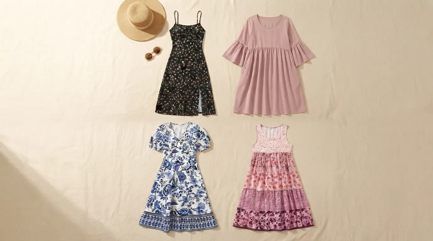 Best casual summer and vacation dresses for women 2026 flat lay