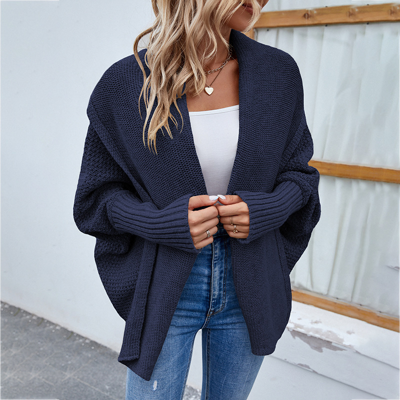 Women’s Solid-Color Bat-Sleeve Knit Cardigan - Image 9
