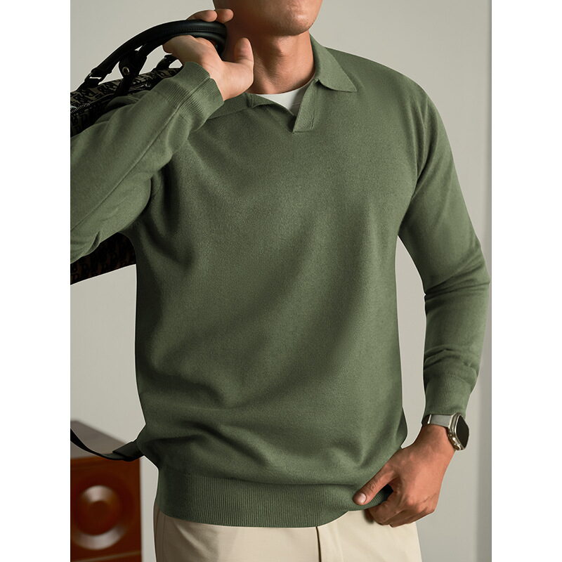 Men’s Luxury Wool Long-Sleeve Polo Sweater - Image 6