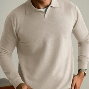 Men’s Luxury Wool Long-Sleeve Polo Sweater