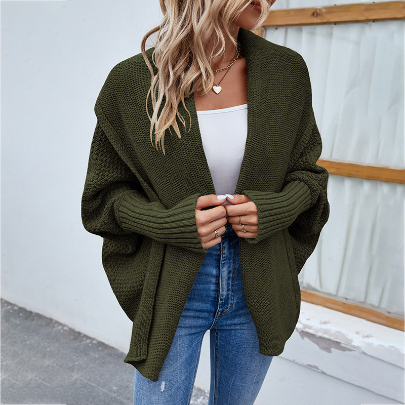 Women’s Solid-Color Bat-Sleeve Knit Cardigan - Image 10