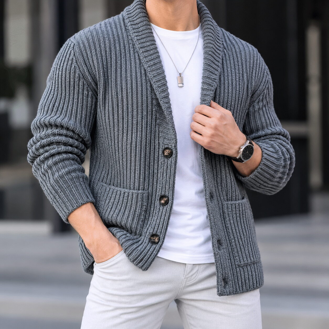Men’s British-Style Shawl-Collar Cardigan Coat