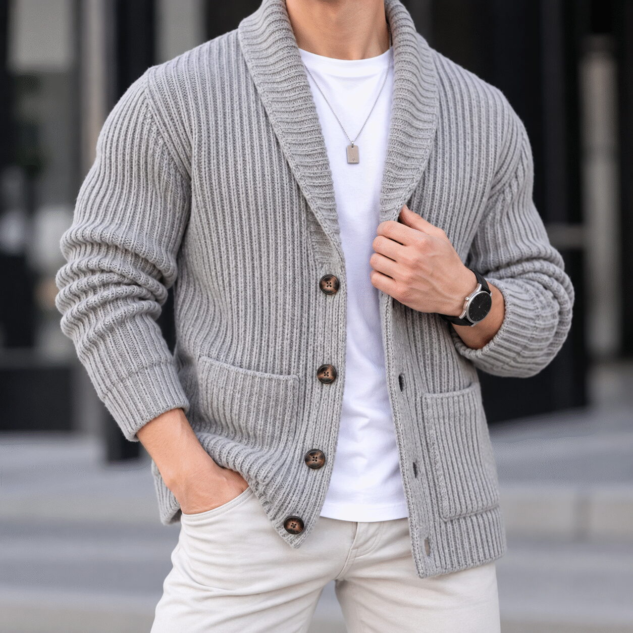 Men’s British-Style Shawl-Collar Cardigan Coat - Image 4
