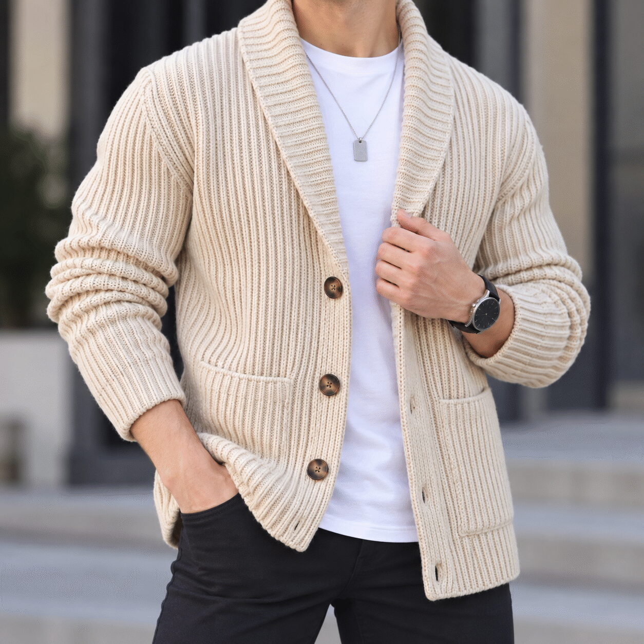 Men’s British-Style Shawl-Collar Cardigan Coat - Image 5