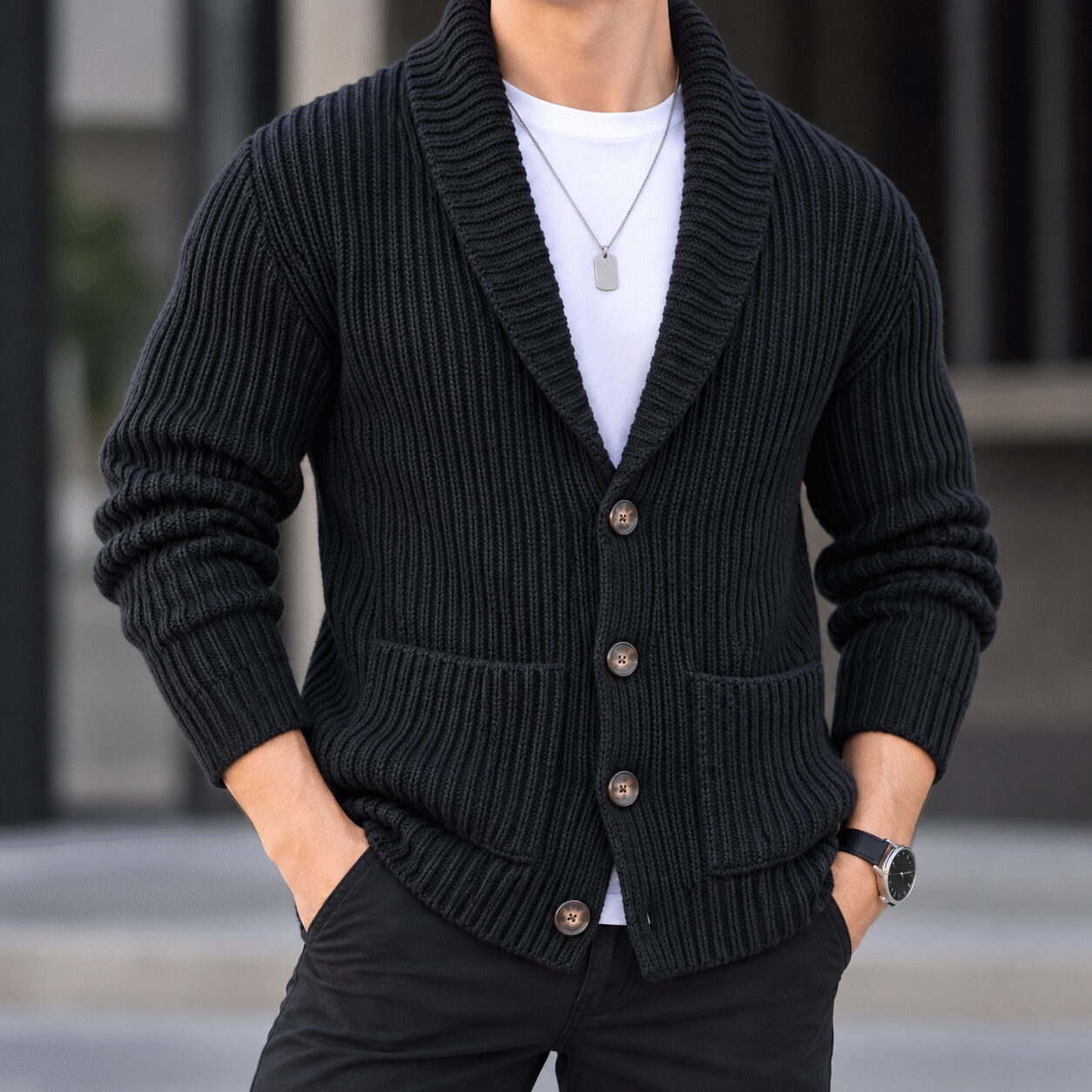 Men’s British-Style Shawl-Collar Cardigan Coat - Image 2