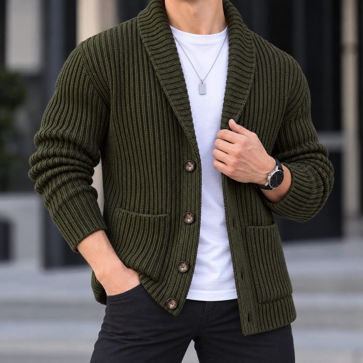 Men’s British-Style Shawl-Collar Cardigan Coat - Image 3