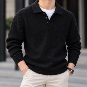 Men’s Casual Long-Sleeve Knit Polo Sweater