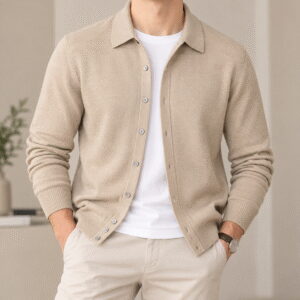 Men’s Cotton Long-Sleeve Button Polo Cardigan