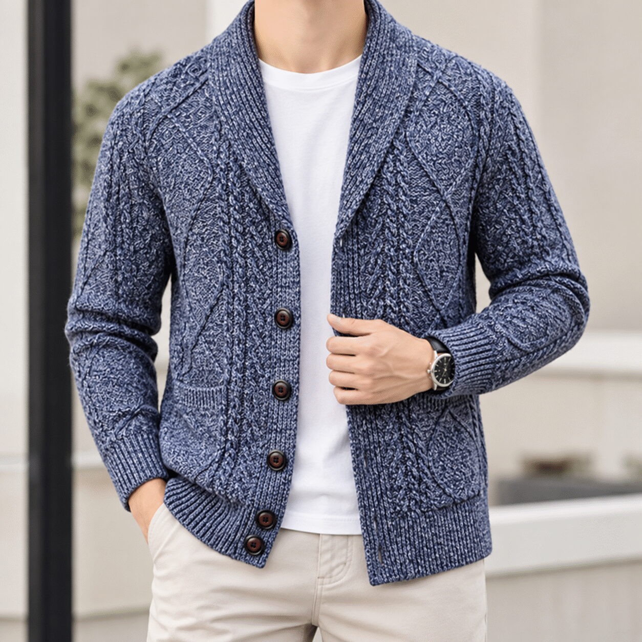 Men’s Jacquard Thickened Cardigan Sweater Jacket - Image 2