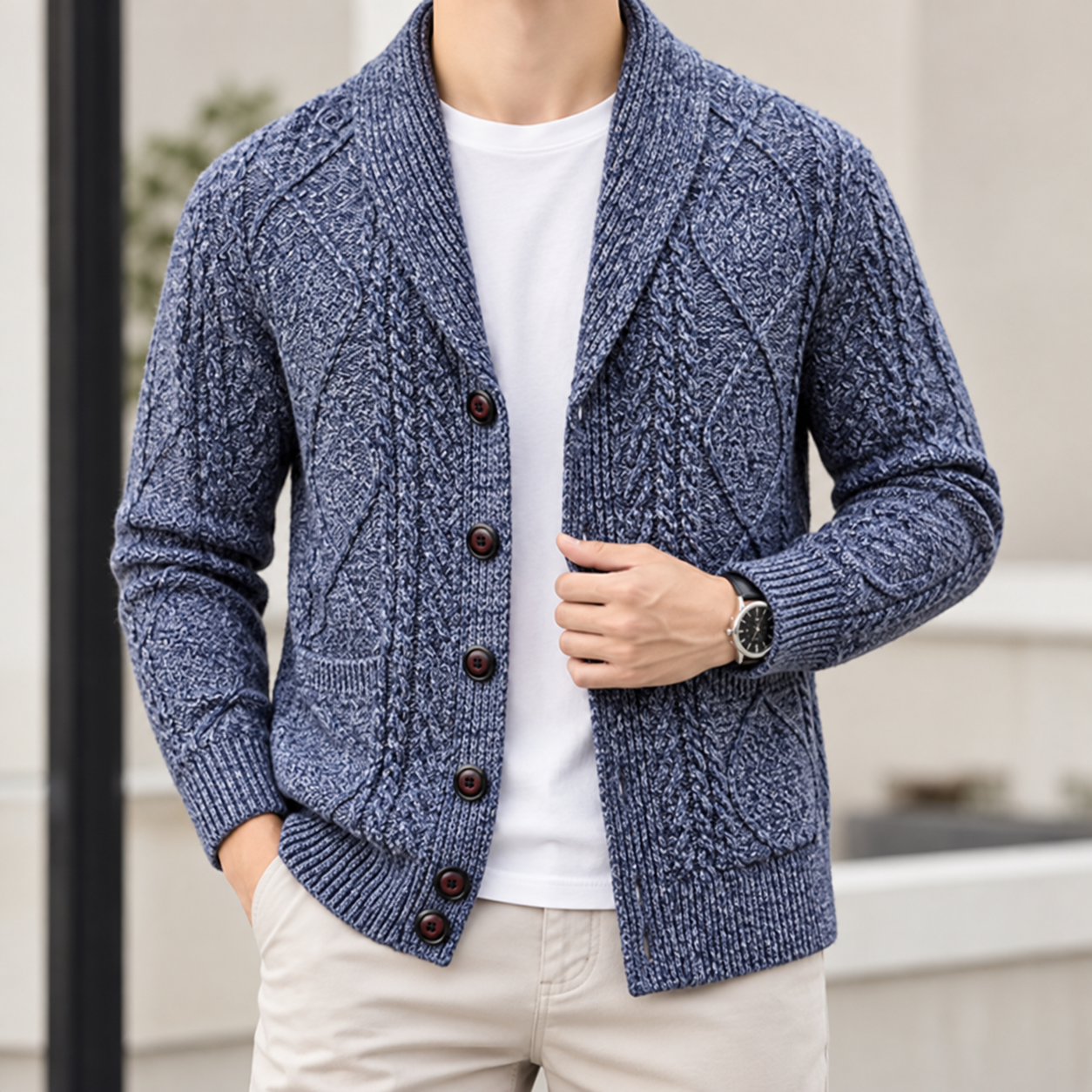 Men’s Jacquard Thickened Cardigan Sweater Jacket - Image 2