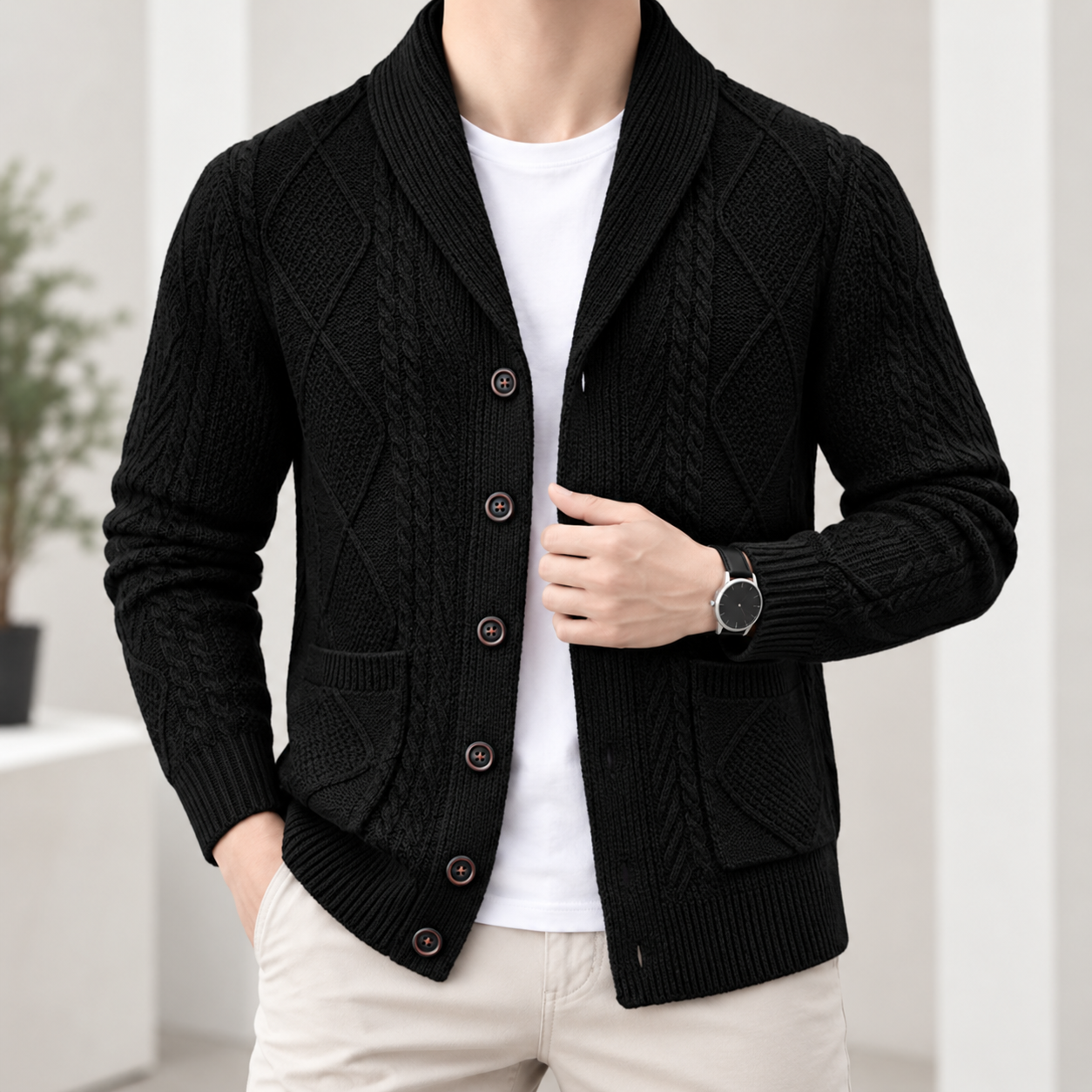 Men’s Jacquard Thickened Cardigan Sweater Jacket - Image 3