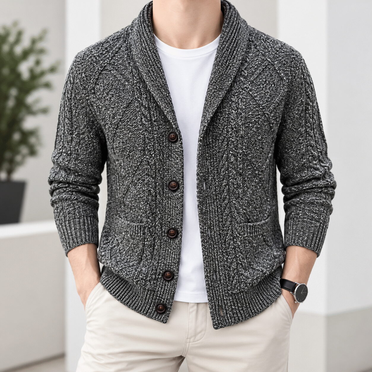 Men’s Jacquard Thickened Cardigan Sweater Jacket - Image 4