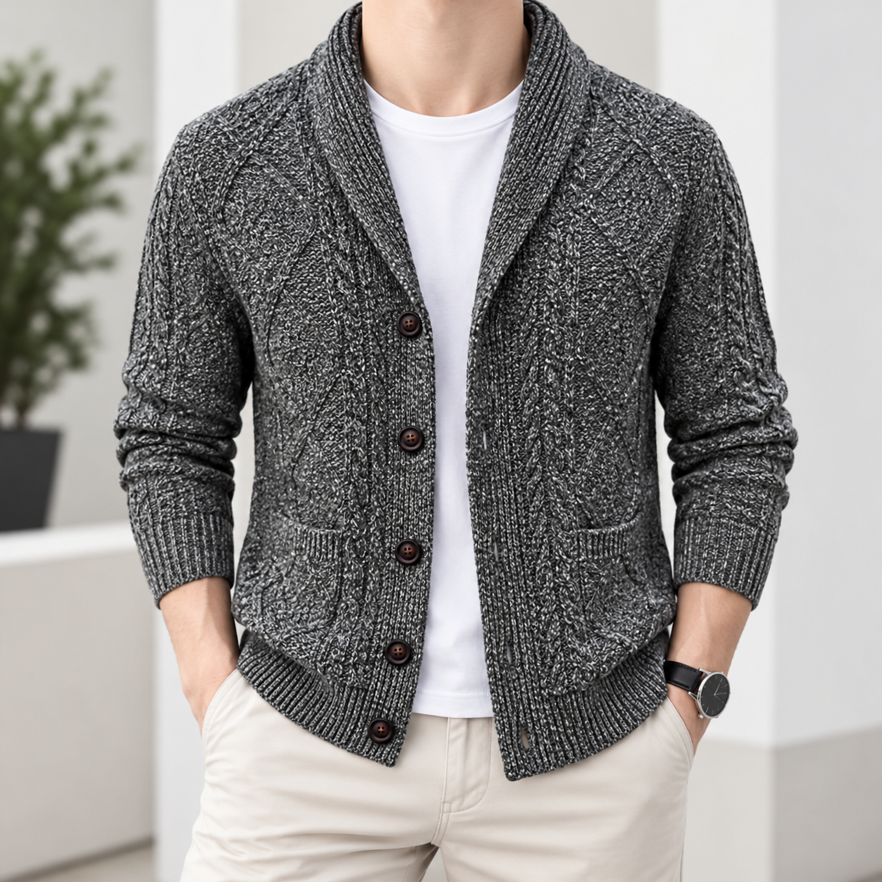 Men’s Jacquard Thickened Cardigan Sweater Jacket - Image 4