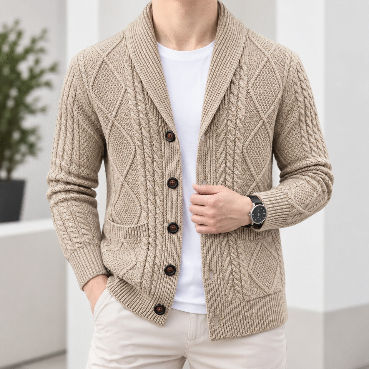 Men’s Jacquard Thickened Cardigan Sweater Jacket