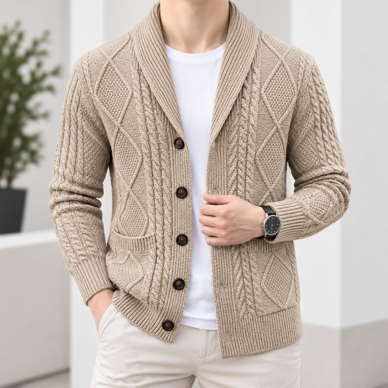 Men’s Jacquard Thickened Cardigan Sweater Jacket
