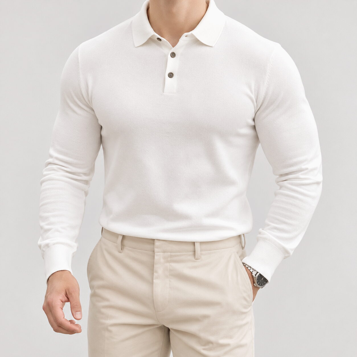 Men’s Long-Sleeve Muscle Fit Sports Polo - Image 2