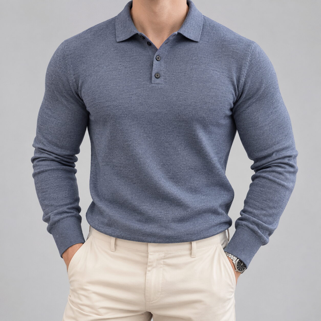 Men’s Long-Sleeve Muscle Fit Sports Polo