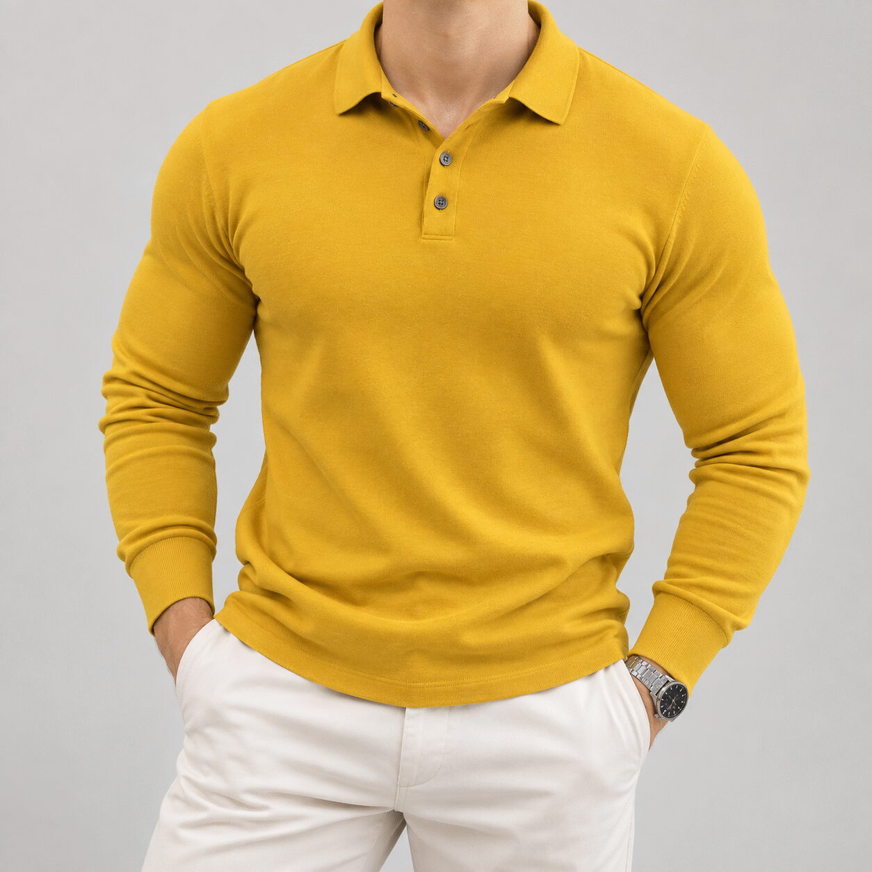 Men’s Long-Sleeve Muscle Fit Sports Polo - Image 3