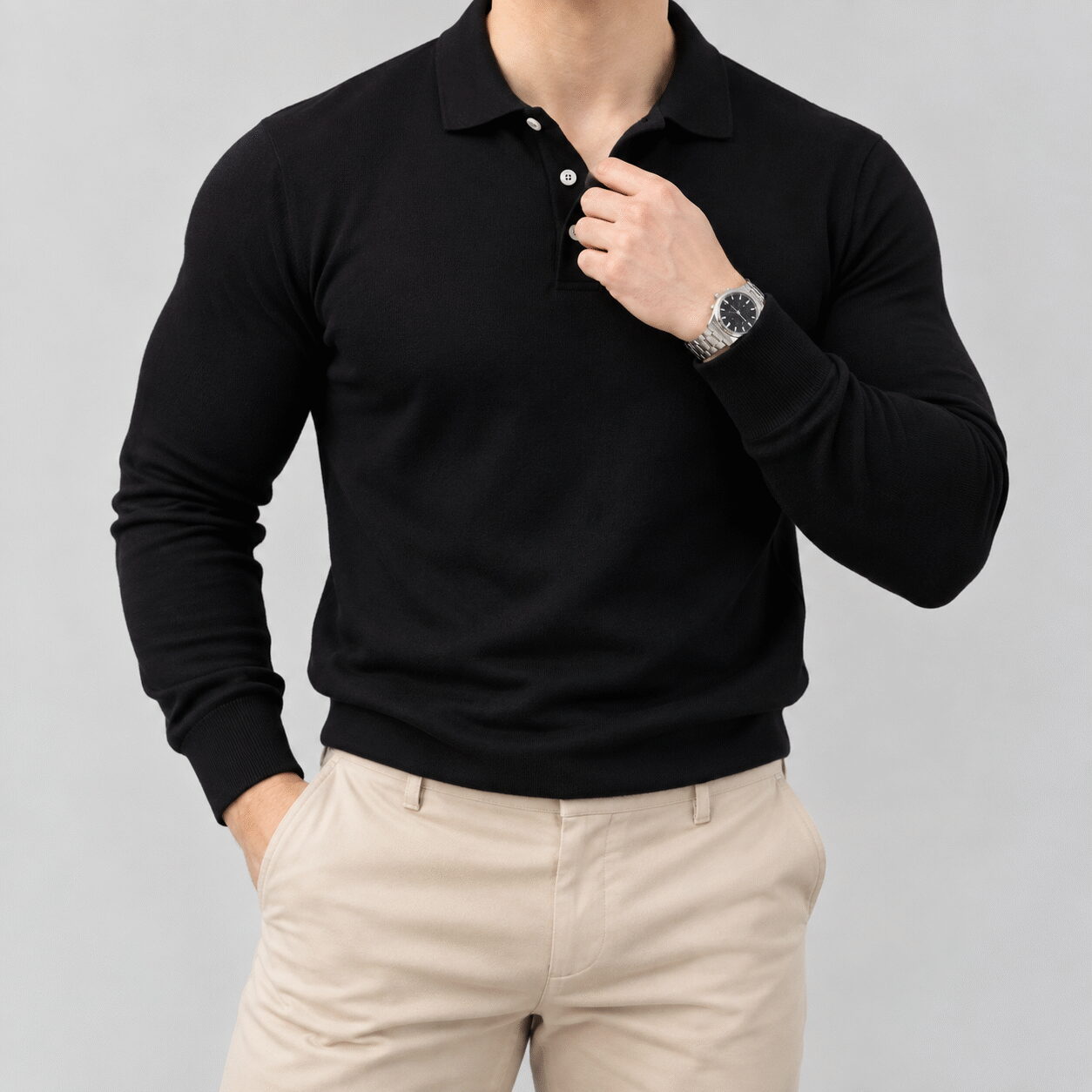 Men’s Long-Sleeve Muscle Fit Sports Polo - Image 4