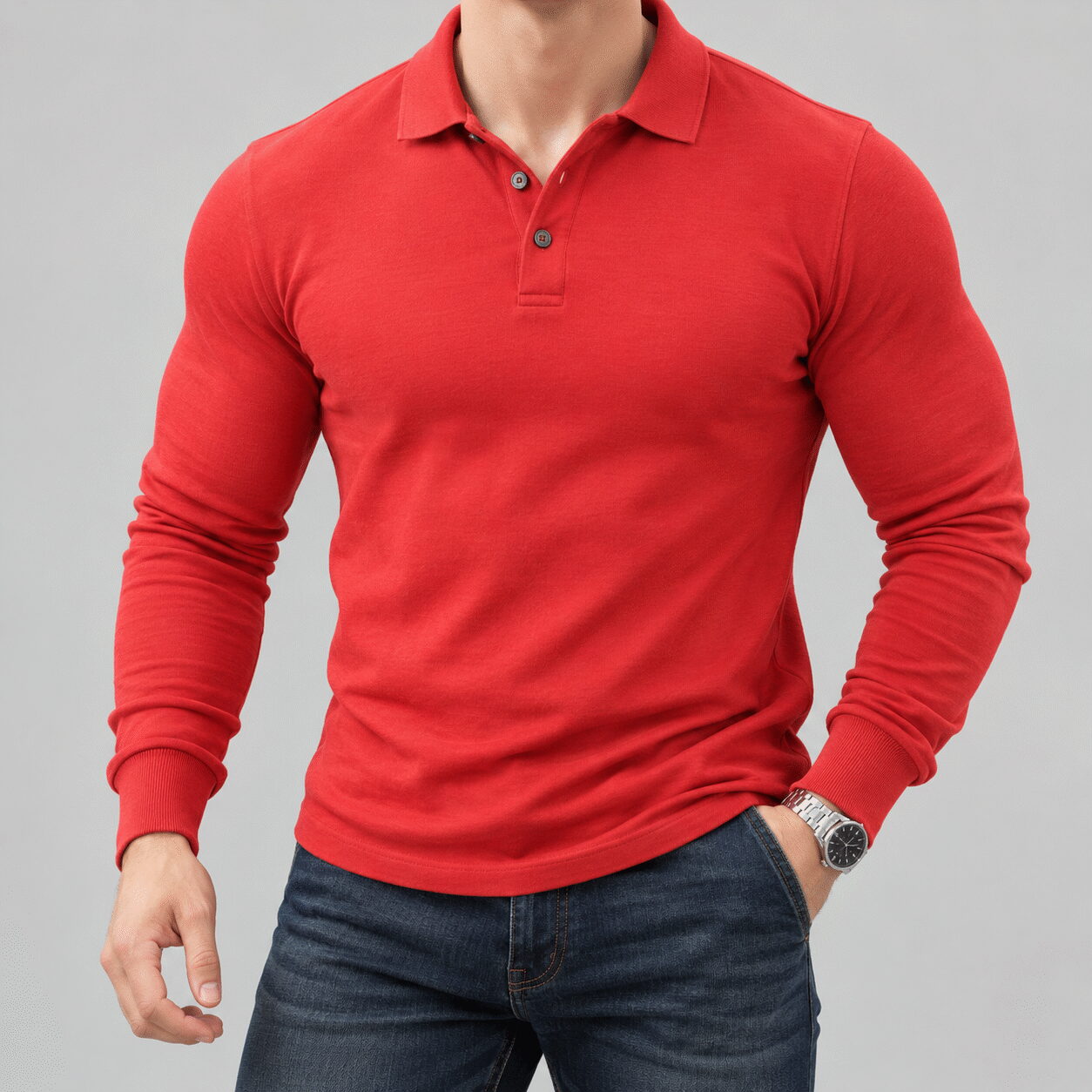 Men’s Long-Sleeve Muscle Fit Sports Polo - Image 5