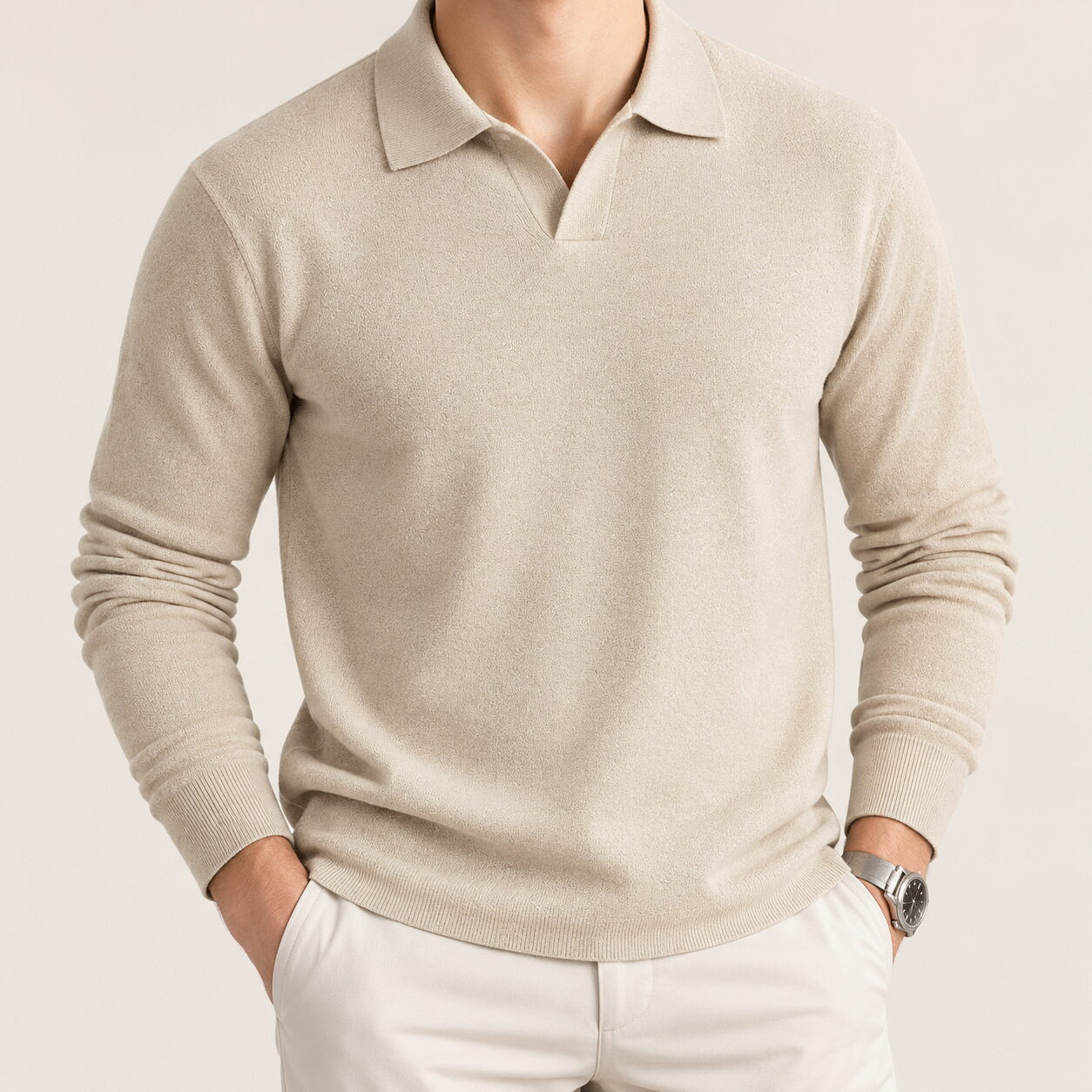 Men’s Luxury Wool Long-Sleeve Polo Sweater - Image 11