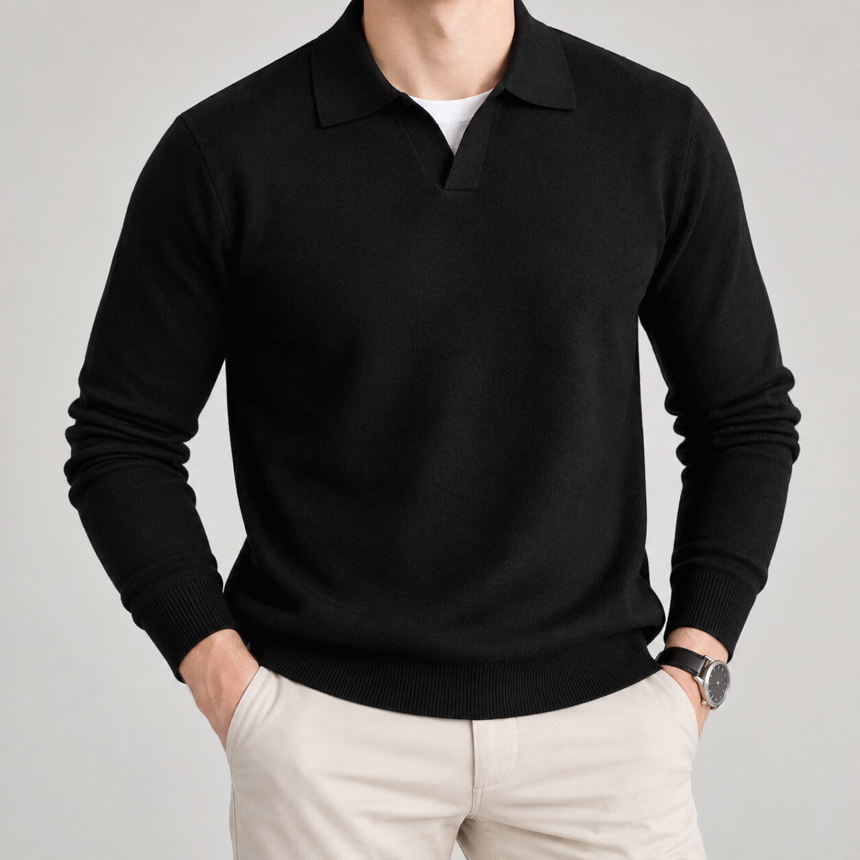 Men’s Luxury Wool Long-Sleeve Polo Sweater - Image 3