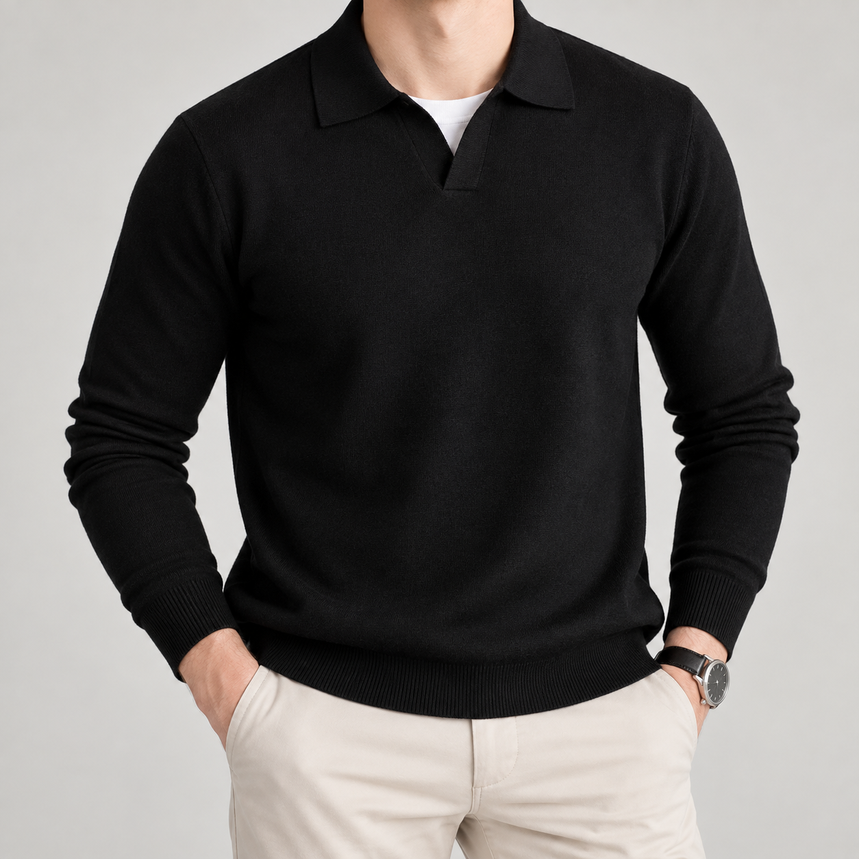 Men’s Luxury Wool Long-Sleeve Polo Sweater - Image 3