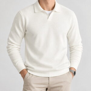Men’s Luxury Wool Long-Sleeve Polo Sweater