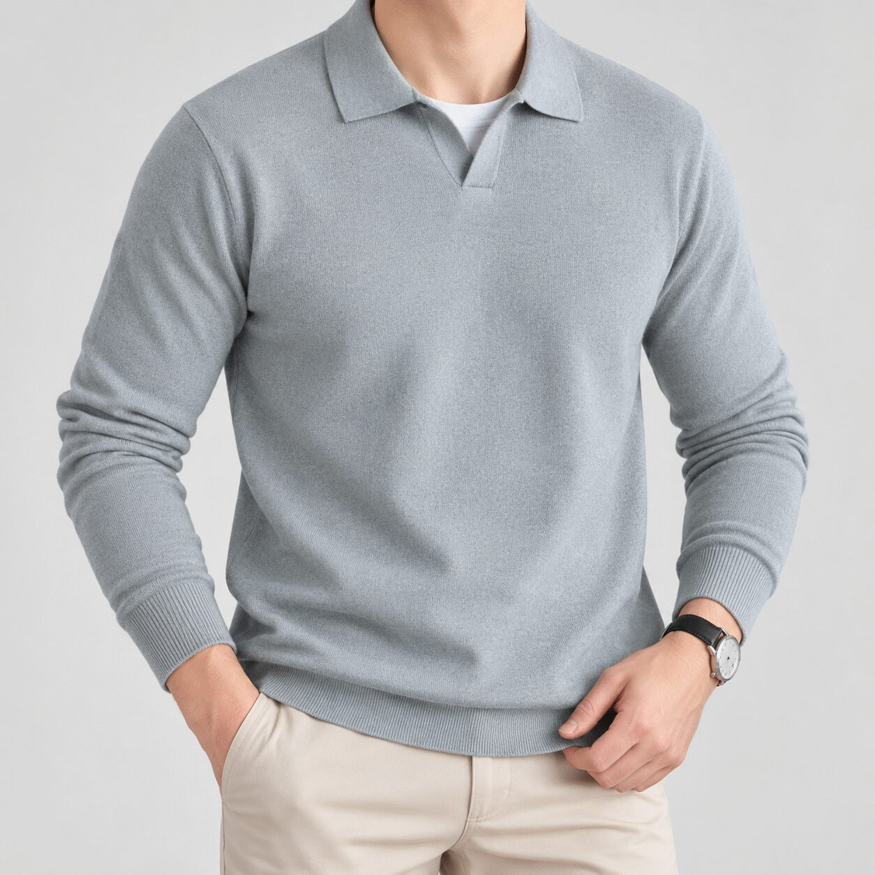 Men’s Luxury Wool Long-Sleeve Polo Sweater - Image 9