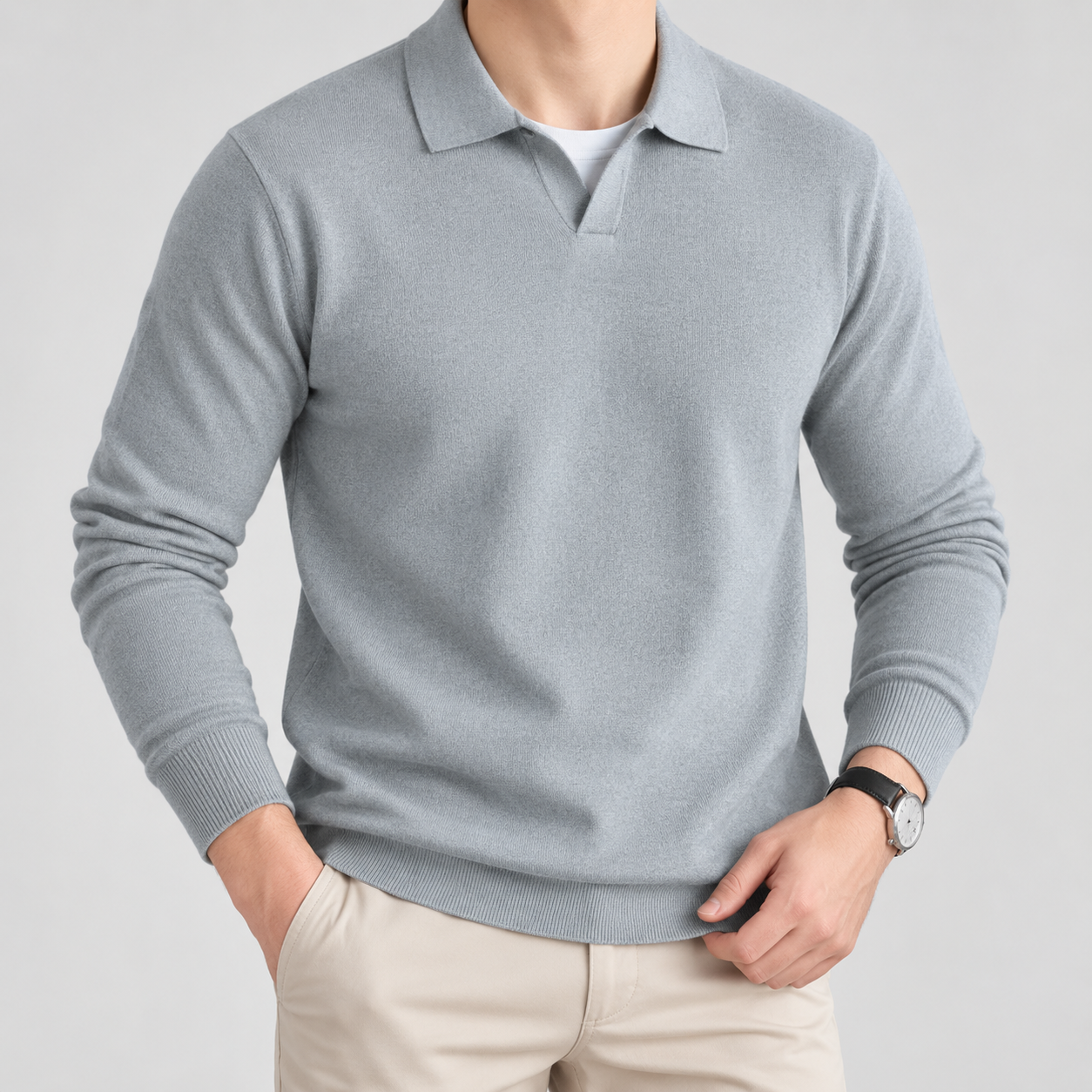 Men’s Luxury Wool Long-Sleeve Polo Sweater - Image 5