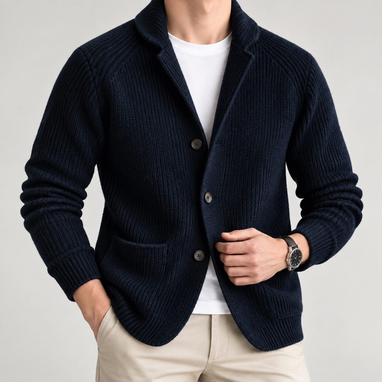 Men’s Modal Knit Button Cardigan Jacket - Image 4