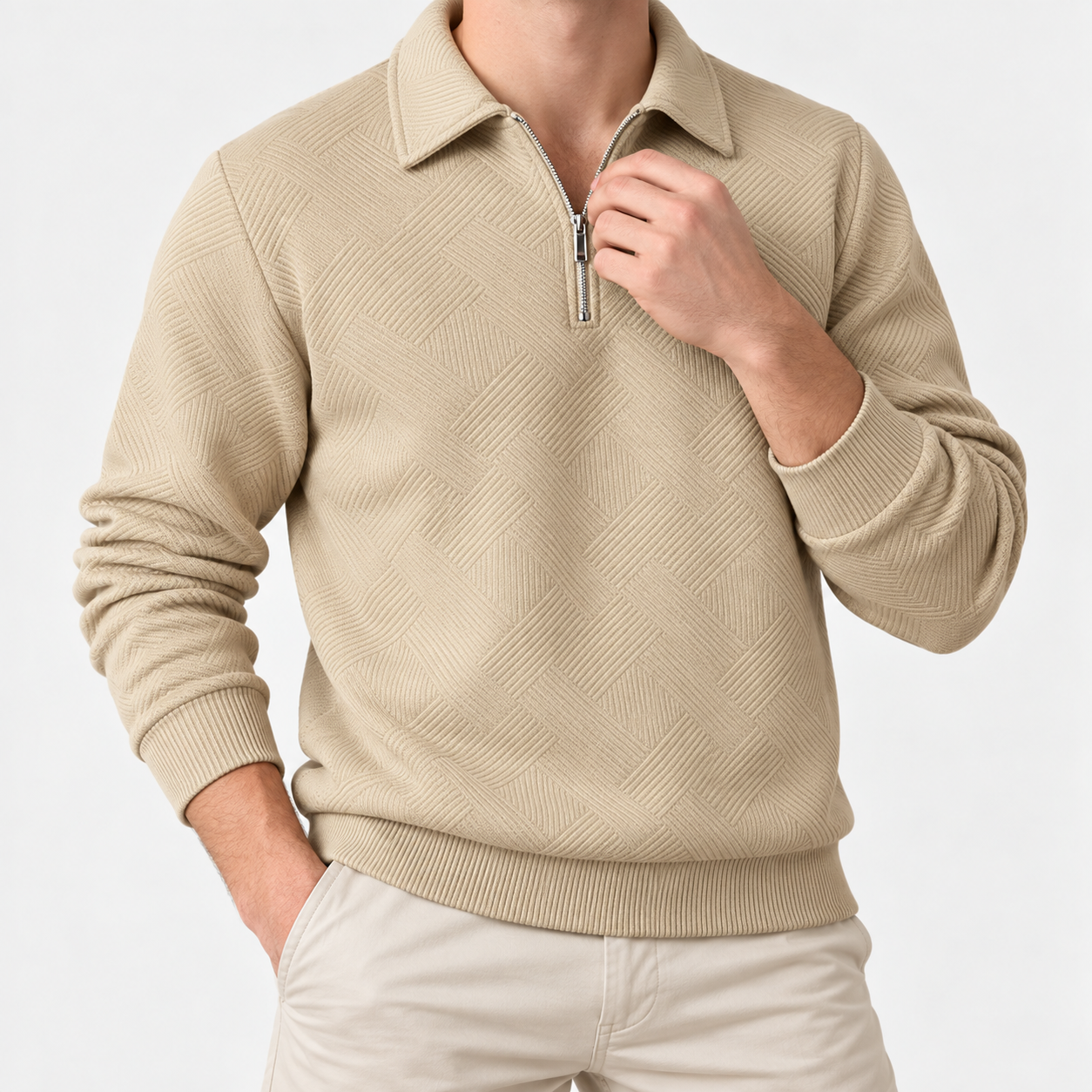 Men’s Quarter-Zip Jacquard Polo Sweater - Image 2