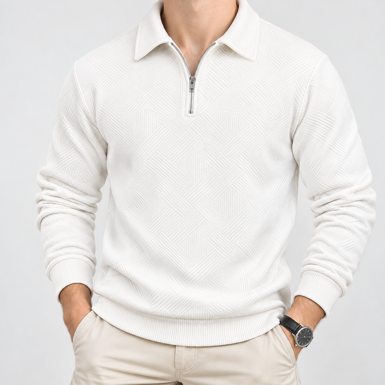 Men’s Quarter-Zip Jacquard Polo Sweater - Image 3