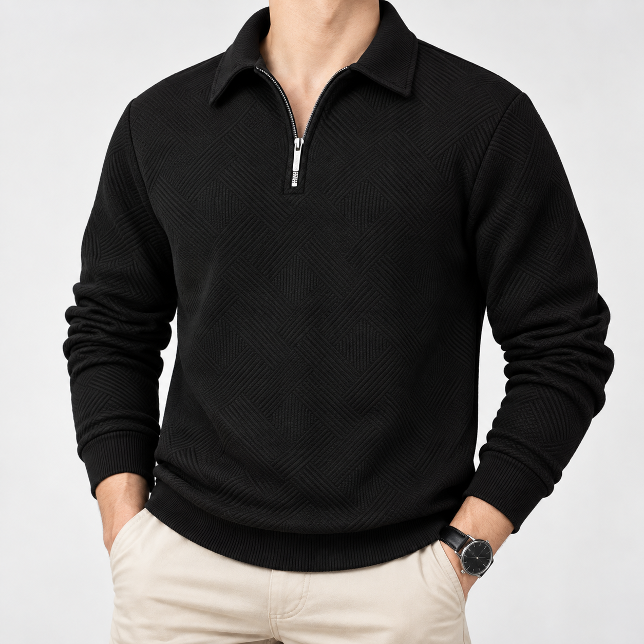 Men’s Quarter-Zip Jacquard Polo Sweater - Image 4