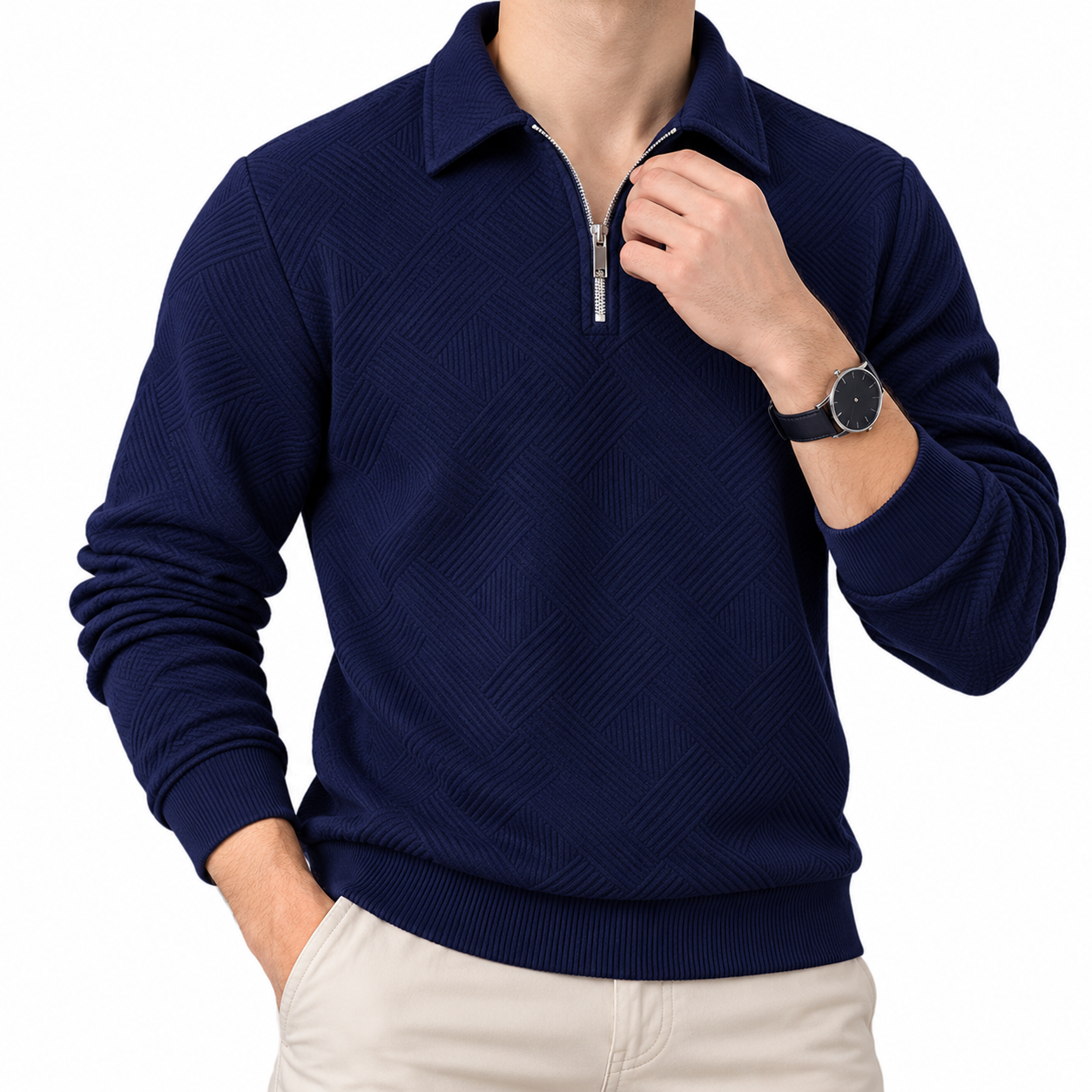 Men’s Quarter-Zip Jacquard Polo Sweater