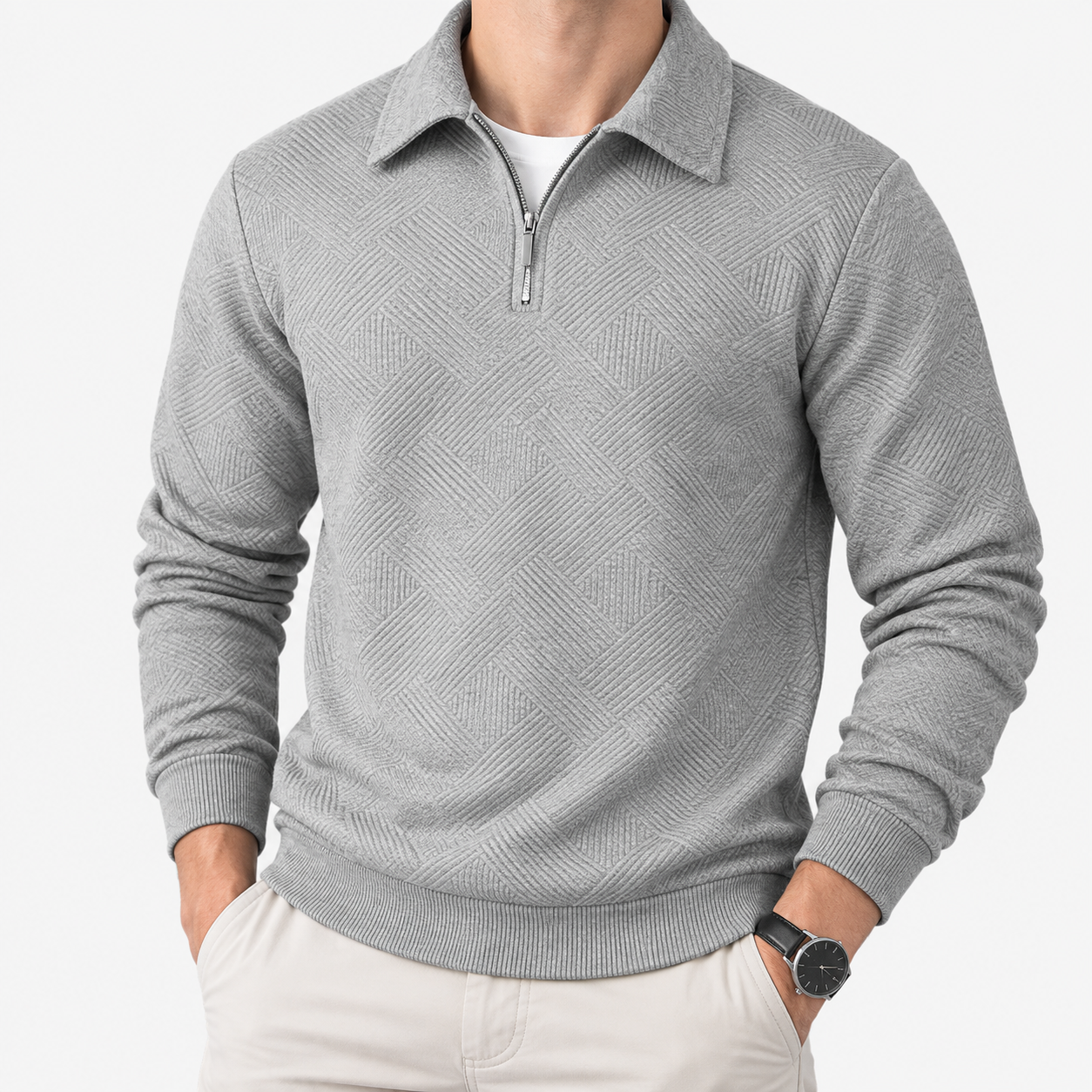Men’s Quarter-Zip Jacquard Polo Sweater - Image 5