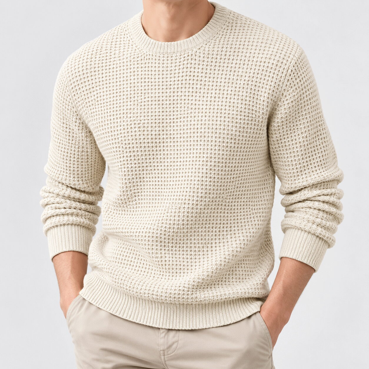 Men’s Solid Color Round-Neck Pullover Sweater - Image 2
