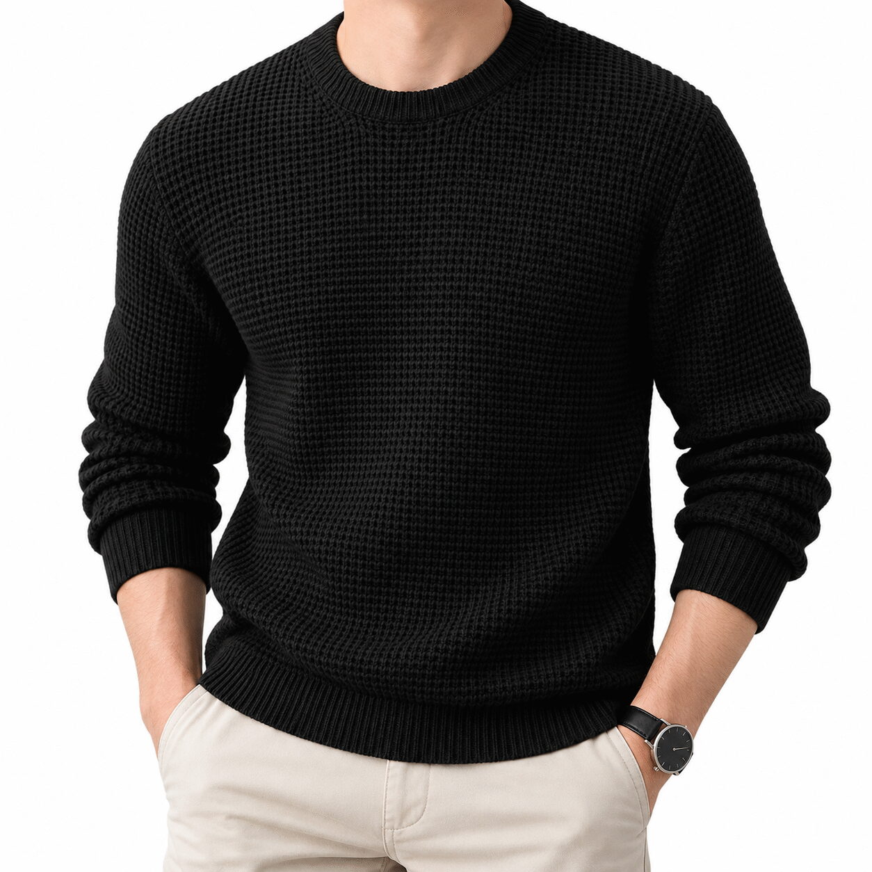 Men’s Solid Color Round-Neck Pullover Sweater - Image 3