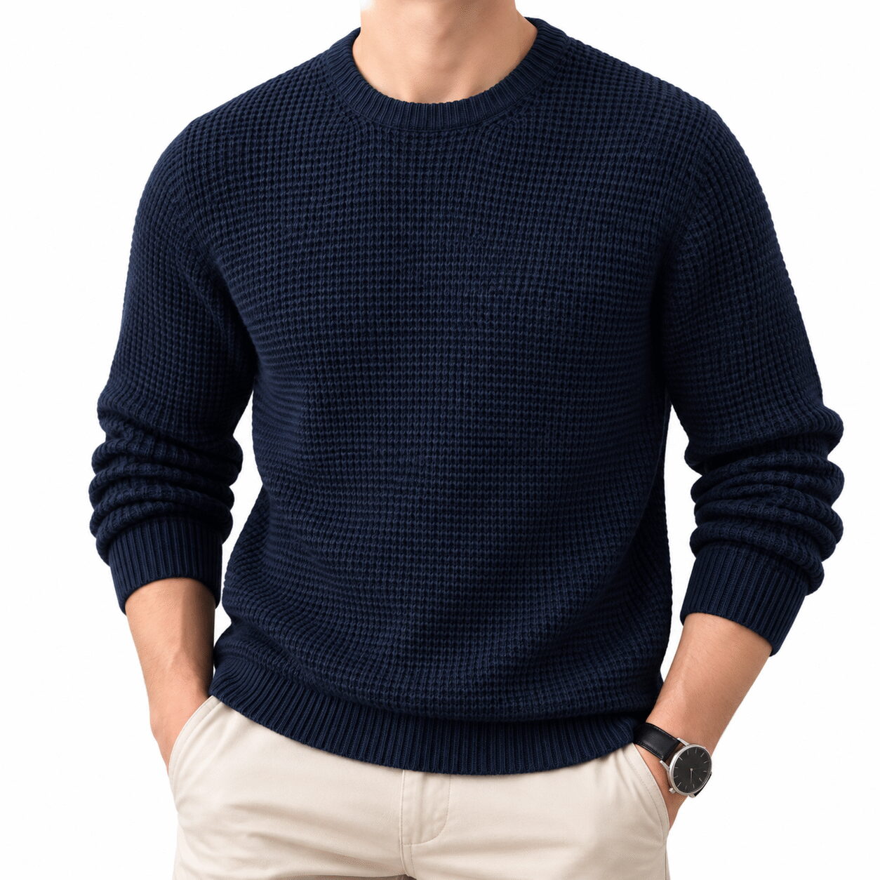Men’s Solid Color Round-Neck Pullover Sweater - Image 5