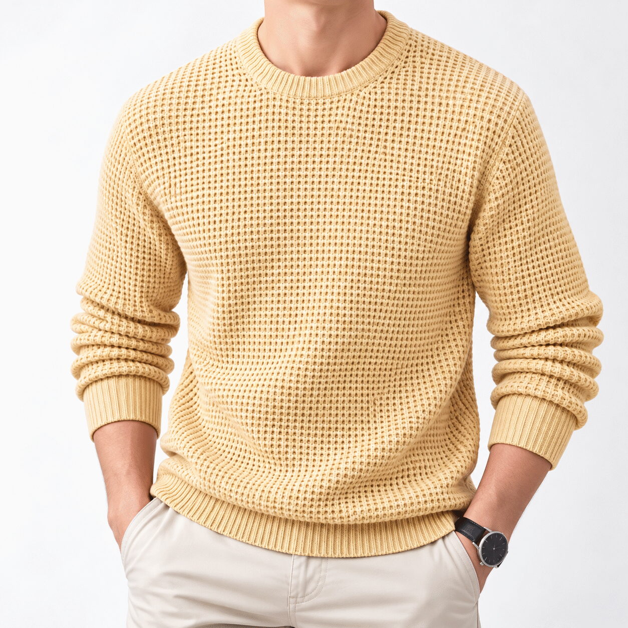 Men’s Solid Color Round-Neck Pullover Sweater