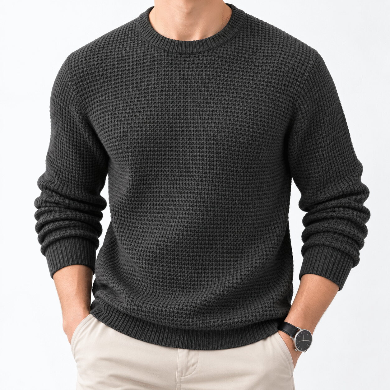 Men’s Solid Color Round-Neck Pullover Sweater - Image 6