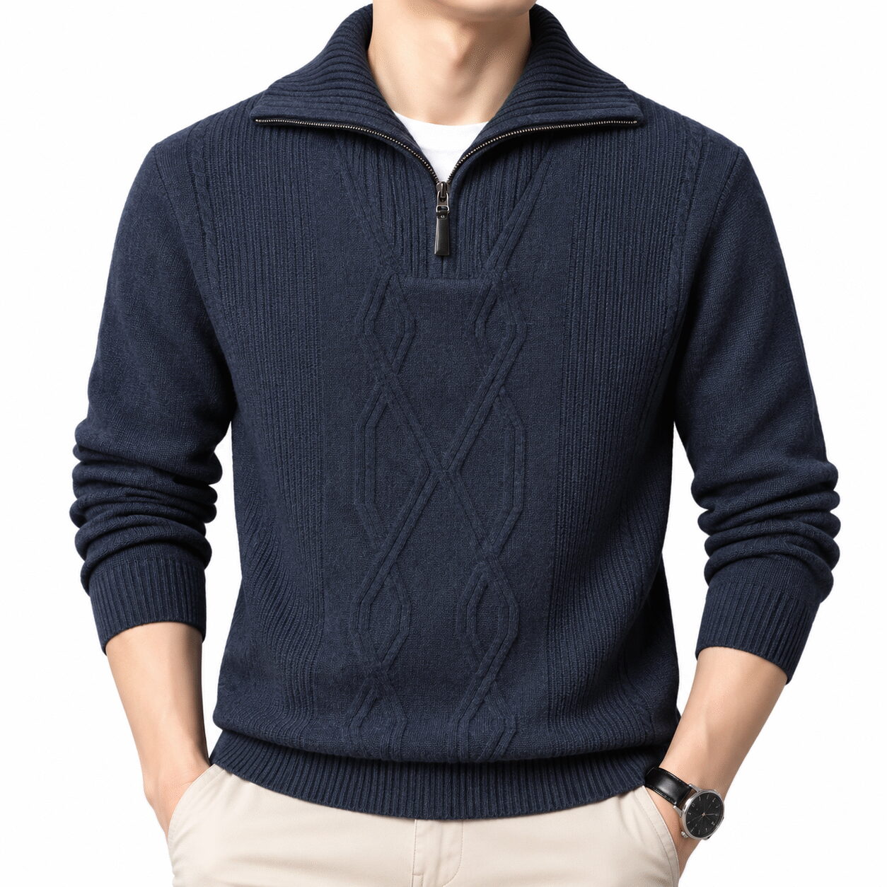 Men’s Thick Thermal Half-Zip Knitting Sweater - Image 2