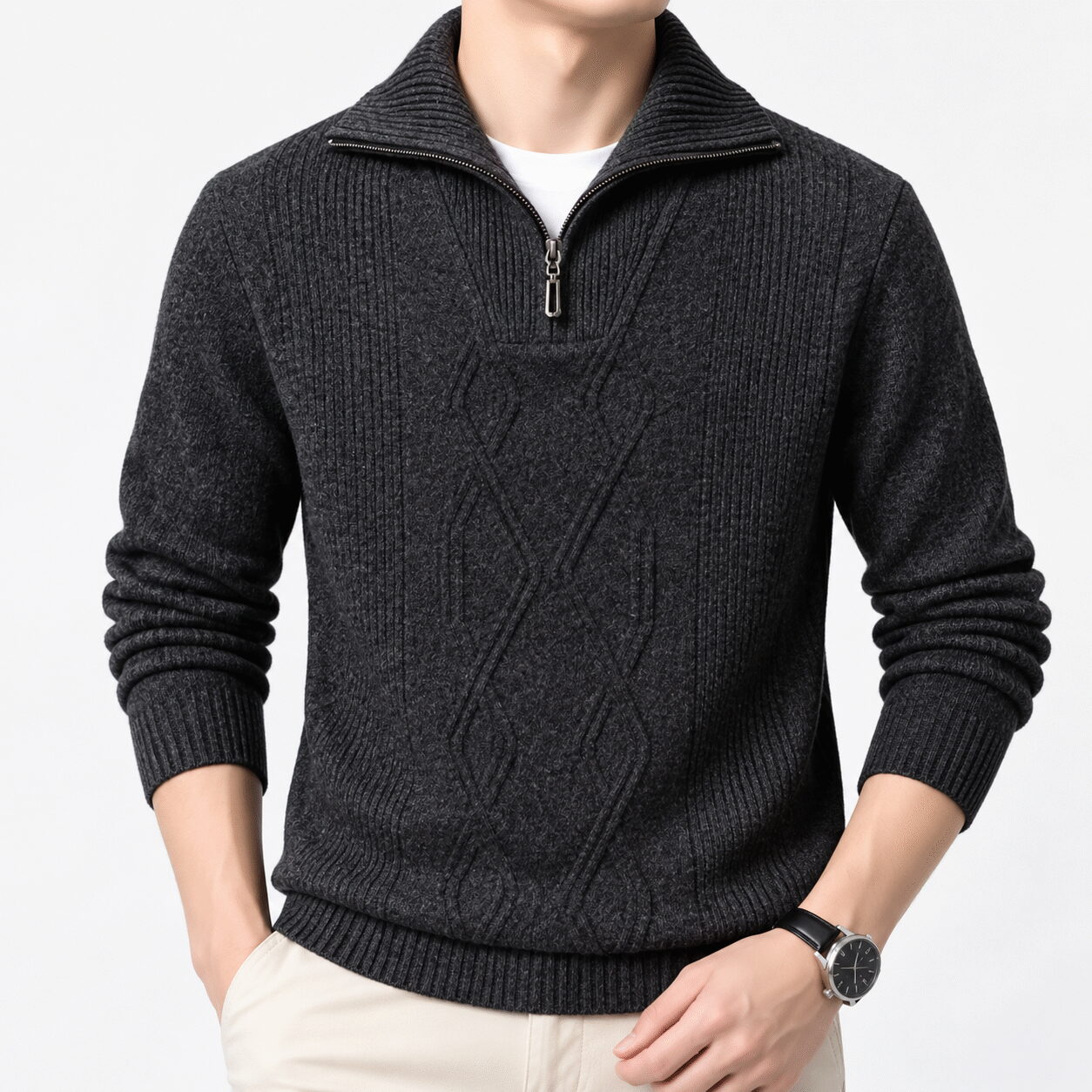 Men’s Thick Thermal Half-Zip Knitting Sweater - Image 3