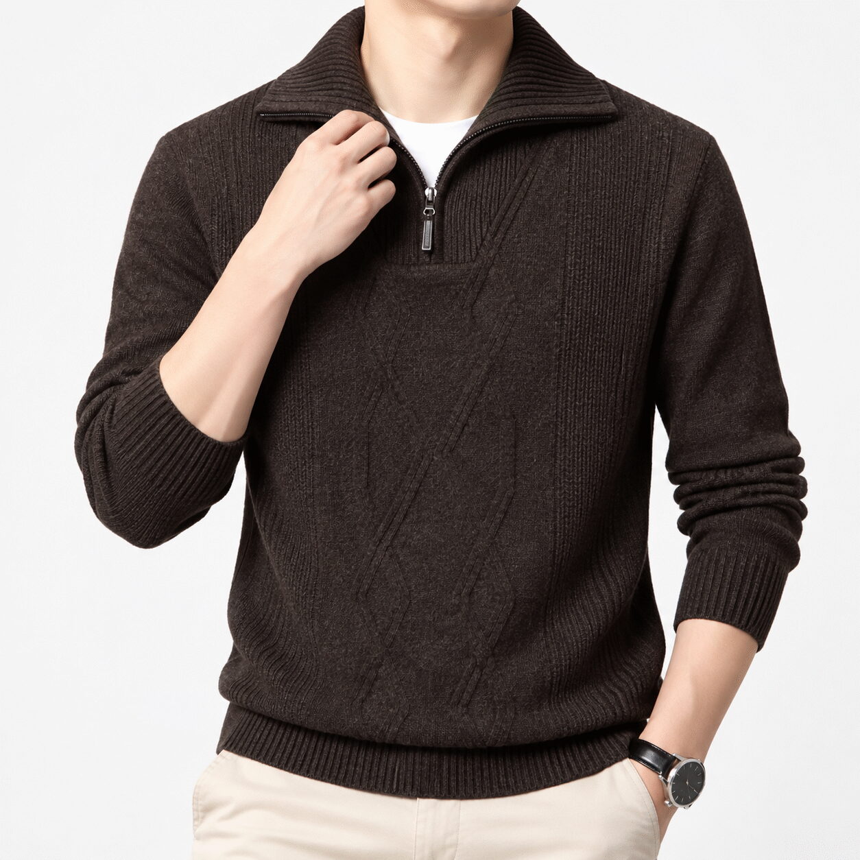 Men’s Thick Thermal Half-Zip Knitting Sweater - Image 4
