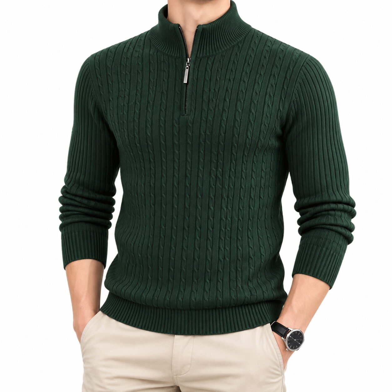 Men’s Thickened Half-Zip Knit Sweater - Image 3