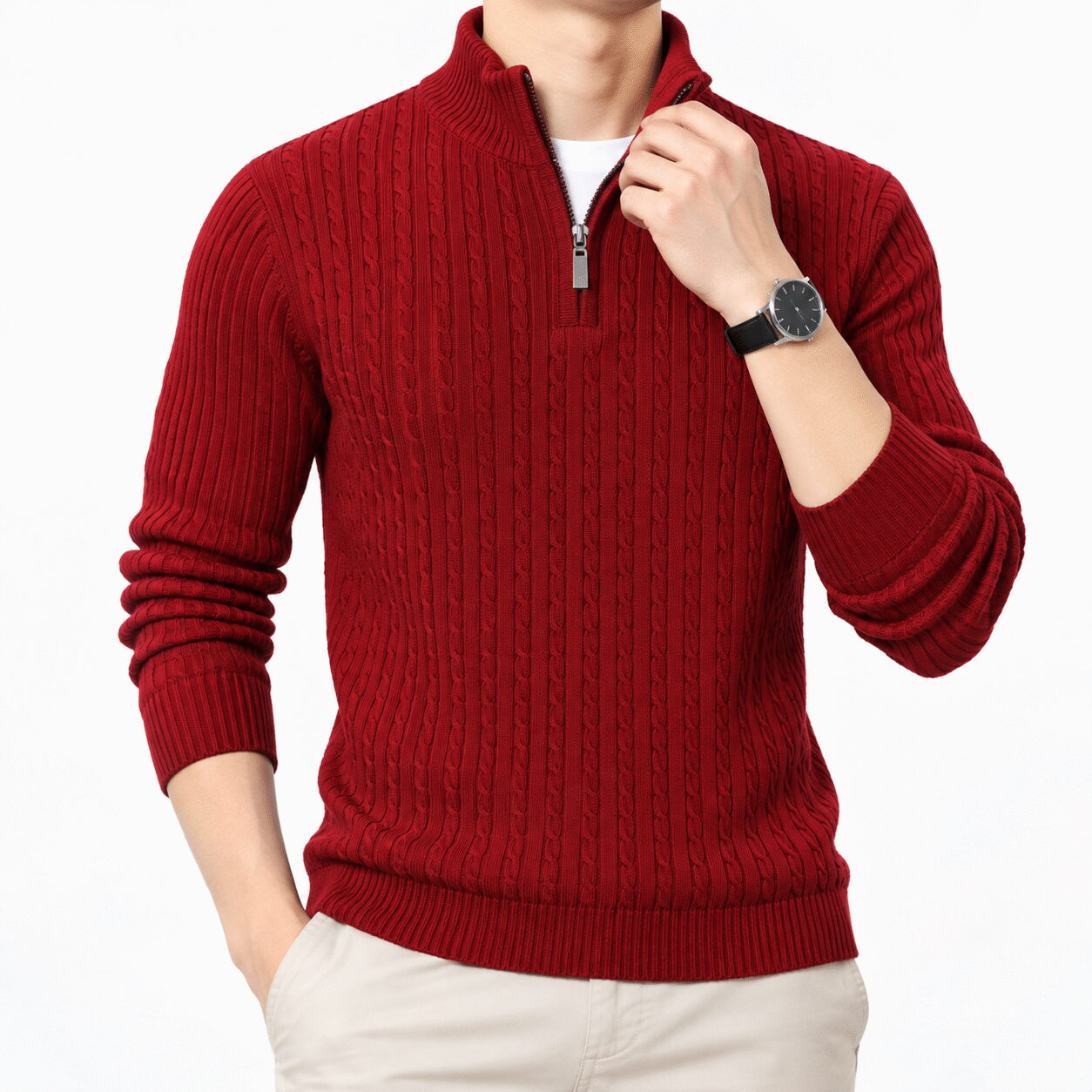 Men’s Thickened Half-Zip Knit Sweater - Image 4