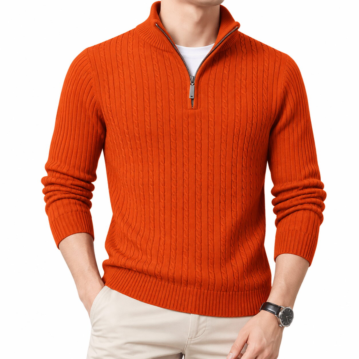 Men’s Thickened Half-Zip Knit Sweater