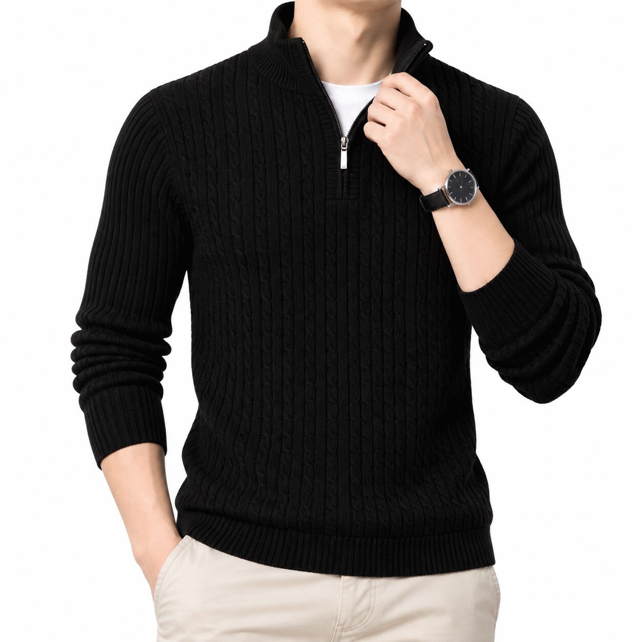 Men’s Thickened Half-Zip Knit Sweater - Image 5